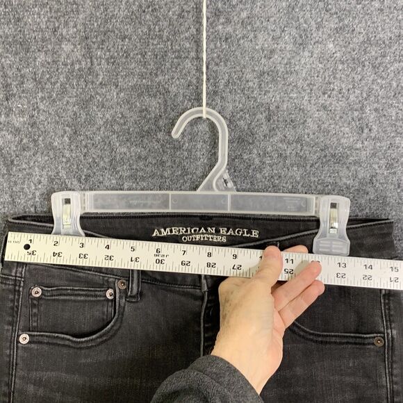 American Eagle Outfitters Black Denim Jeans Women 12 Long Hi- Rise Crop Flare - Picture 5 of 12